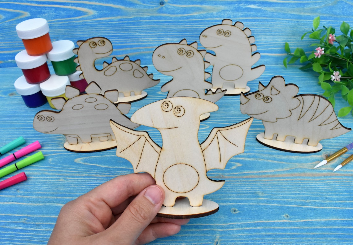 DIY Wooden Dinosaurs Paint Kit Wood Laser cut for craft DIY Etsy