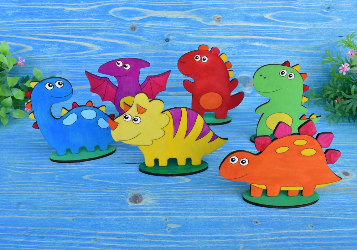 DIY Wooden Dinosaurs Paint Kit Wood Laser cut for craft DIY Etsy