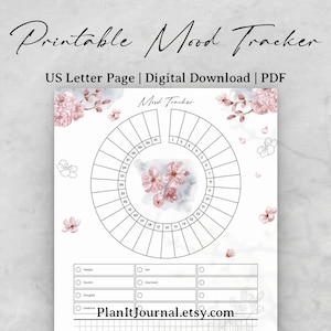 Mood Tracker Printable Digital Download, US Letter, Mood log, Cherry Blossom Collection