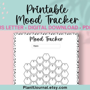 Hexagon Monthly Mood Tracker Imprimable, Téléchargement numérique, US Letter, Mood log, Cherry Blossom Collection