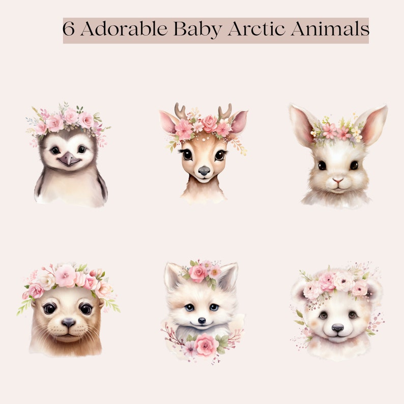 Adorable Baby Arctic Animal Watercolor Clipart Set for Commercial Use ...