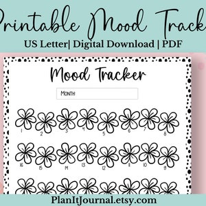 Flower Monthly Mood Tracker Printable, Digital Download, US Letter, Mood log