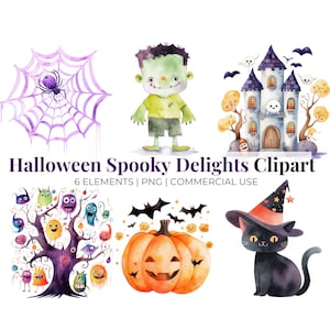 Halloween Spooky Delights Clipart: 6 PNG Illustrations (Commercial Use)