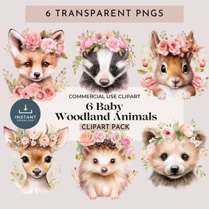 Magical Baby Woodland Animals Clipart Set met commercieel gebruik: 6 transparante PNG's gemaakt met behulp van AI-technologie