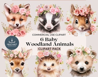 Magical Baby Woodland Animals Clipart Set with Commercial Use: 6 Transparent PNG's crafted with the aid of AI technology