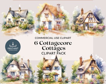 Cottagecore Cottage Watercolor Clipart Set: 6 PNG Graphics (Commercial Use)