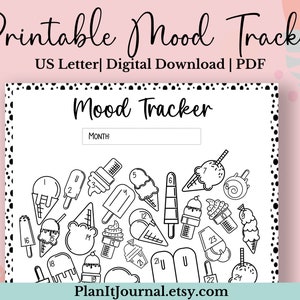 Ice Cream Monthly Mood Tracker Printable, Digital Download, US Letter, Mood log