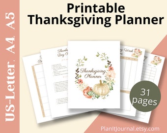 Printable Thanksgiving Planner: Holiday Binder (US-Letter, A4, A5) (Digital Download)