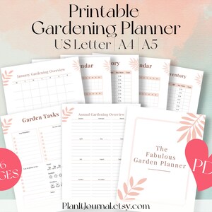 Planificador de jardinería imprimible - EE.UU.- Carta,A4, A5 - Diario de jardín, Registro de jardinería,Descarga digital, PDF