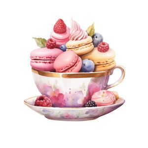 12-teacups & gebak digitale clipart set voor commercieel gebruik - 12 x 12 inch JPEG-bestanden inbegrepen vervaardigd met behulp van AI-technologie