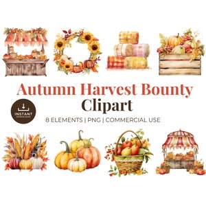 Clipart Autumn Harvest Bounty para uso comercial: 8 PNGs transparentes criados com a ajuda da tecnologia de IA