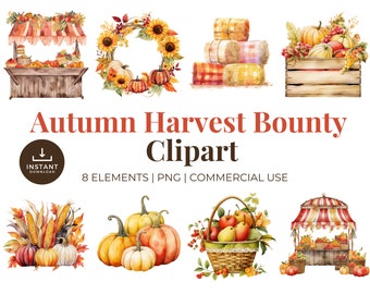 Autumn Harvest Bounty Clipart for Commercial Use: 8 Transparent PNGs crafted with the aid of AI technology