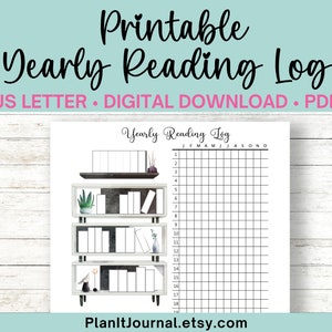 Journal de lecture annuel imprimable, Journal de lecture, Book Tracker, Reading Challenge, Livre que j’ai lu, Lettre américaine, Téléchargement numérique, PDF