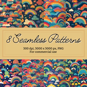 Dreamy Boho Seamless Rainbow Patterns crafted with the aid of AI technology for Digital Downloads and Commercial Use