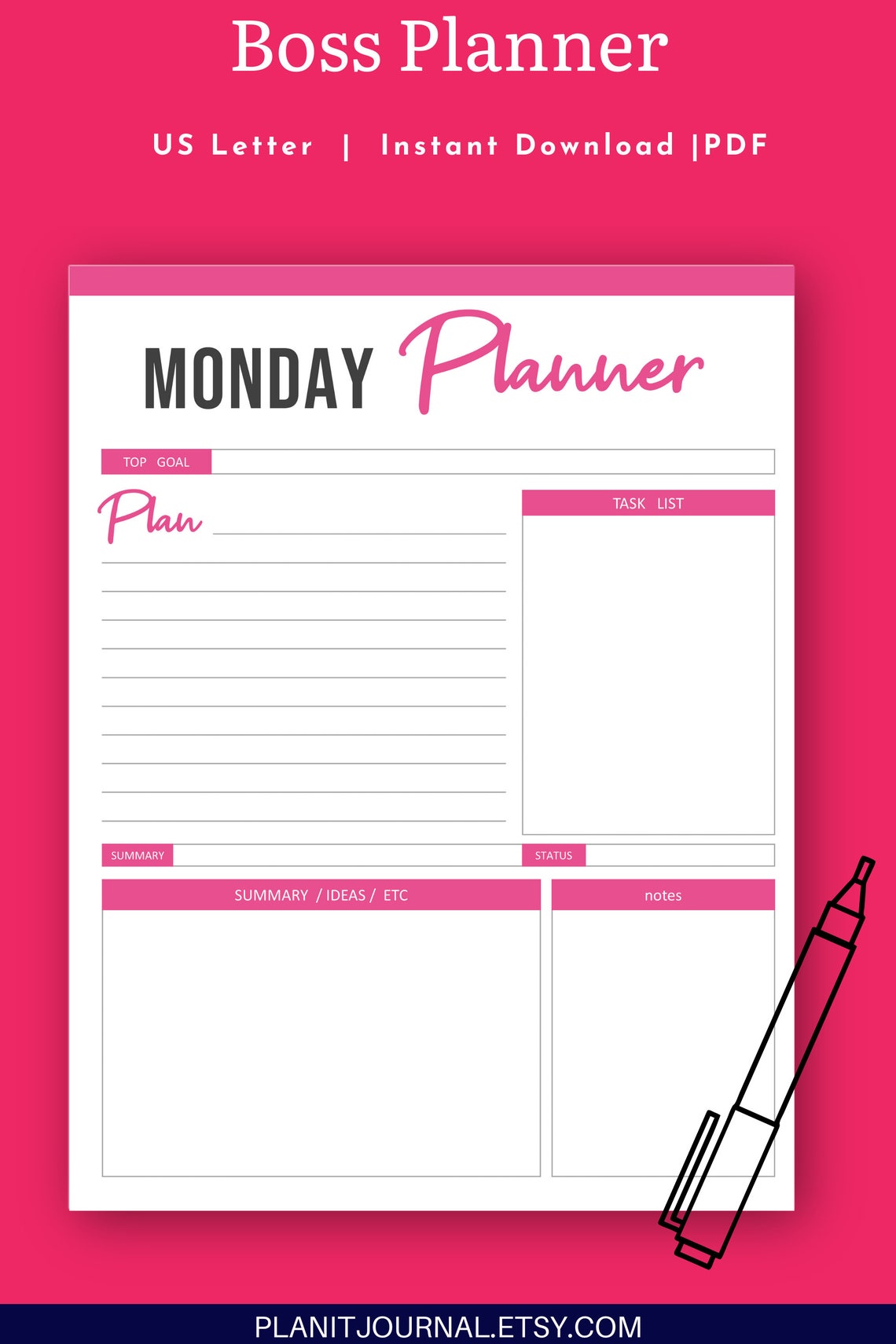 Boss Planner PDF printable Digital Download - Etsy Hong Kong