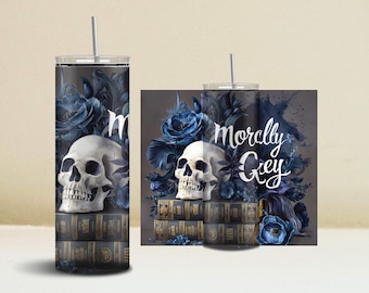 Papier peint pour verres avec tête de mort moralement gris : Romantisme livresque PNG (20 oz maigre)