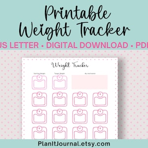 Printable Weight Loss Tracker Chart, Weight Loss Motivation Log, Weight Loss Goal Tracker, Weigh-in US Letter, Digital Download, PDF