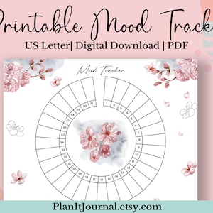 Mood Tracker Printable Digital Download, US Letter, Mood log, Cherry Blossom Collection