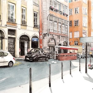 carte postale, A6, éditée à partir d'aquarelle originale de Lyon