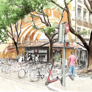 carte postale, A6, éditée à partir d'aquarelle de Lyon