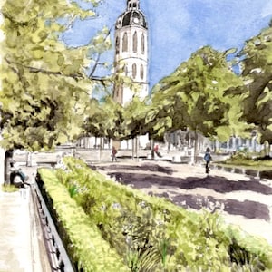 carte postale, A6, éditée à partir d'aquarelle originale de Lyon