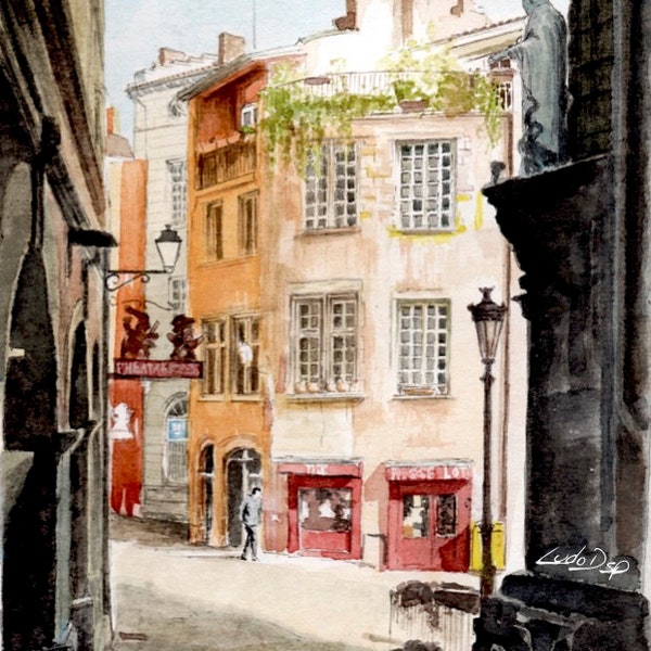 carte postale, A6, éditée à partir d'aquarelle de Lyon