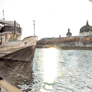 carte postale, 10.5 x 19 cm, éditée à partir d'aquarelle originale de Lyon