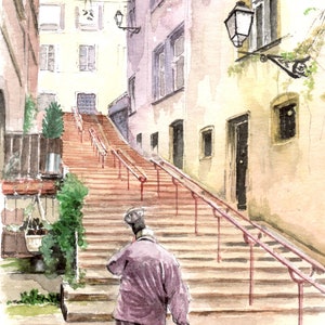 carte postale, A6, éditée à partir d'aquarelle originale de Lyon