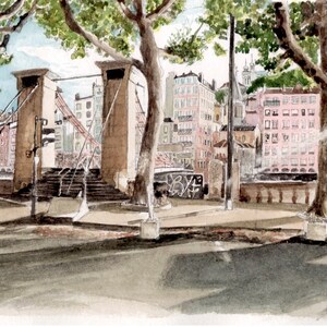 carte postale, A6, éditée à partir d'aquarelle de Lyon