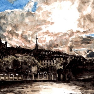 carte postale, A6, éditée à partir d'aquarelle originale de Lyon