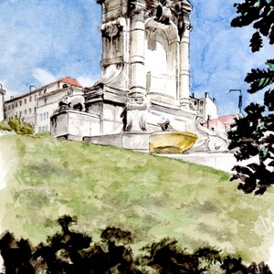 carte postale, A6, éditée à partir d'aquarelle originale de Lyon