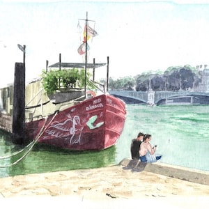 carte postale, A6, éditée à partir d'aquarelle de Lyon