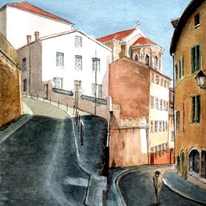 carte postale, A6, éditée à partir d'aquarelle de Lyon