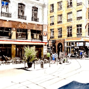 carte postale, A6, éditée à partir d'aquarelle originale de Lyon