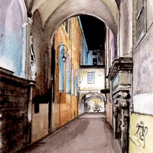 carte postale, A6, éditée à partir d'aquarelle originale de Lyon