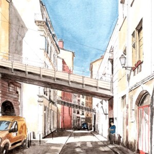 carte postale, A6, éditée à partir d'aquarelle originale de Lyon