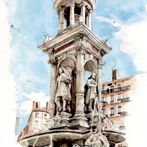 carte postale, A6, éditée à partir d'aquarelle originale de Lyon