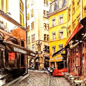 carte postale, A6, éditée à partir d'aquarelle de Lyon