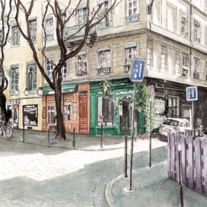 carte postale, 10.5 x 19 cm, éditée à partir d'aquarelle de Lyon