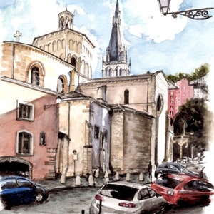 carte postale, A6, éditée à partir d'aquarelle de Lyon