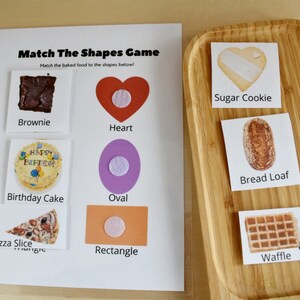 Essen Form Vorschul-Matching-Spiel, Vorschuldruckbares Arbeitsblatt, Beschäftigte Buchseite, Montessori inspiriert, Homeschool-Ressourcen