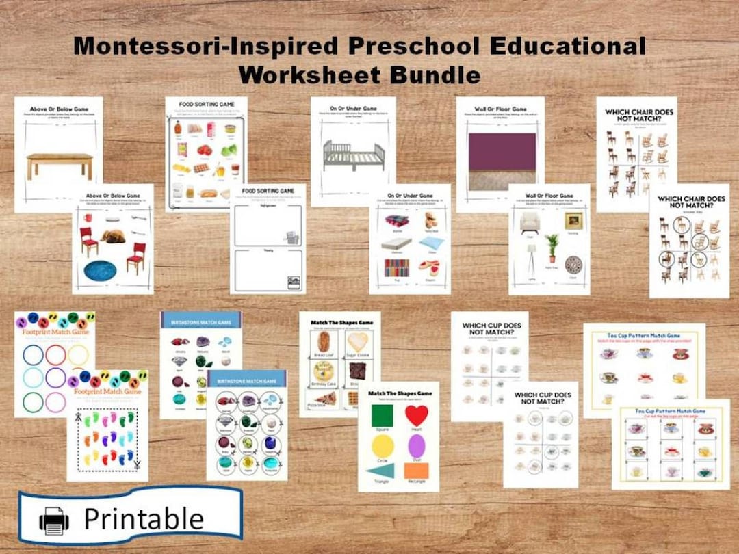 Printable Montessoriinspired Preschool Educational Worksheet Bundle