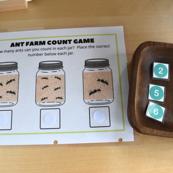 Ant Farm Count Game, Mathematics Worksheet, Home Learning, Homeschool Resources, Busy Book Page, Learning Binder, Toddler Activity