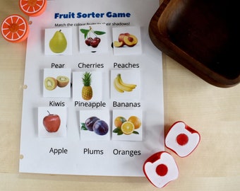 Preschool Printable Fruit Sorter Game, Busy Book Page, Activities for preschoolers, Montessori inspired, Homeschool Resources