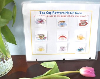 Printable Toddler Busy Book Page, Tea Cup Pattern Match Game, Montessori Inspired, Homeschool Resources, Preschool Worksheet