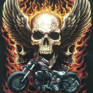 Flaming Skeleton Motorcycle Biker print Top Quality Flag Banner Wall Hanging