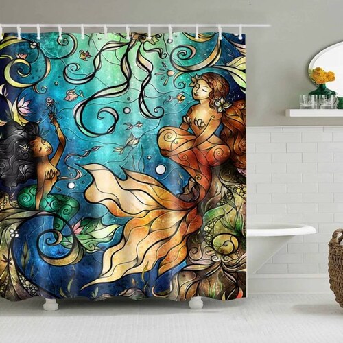 Mermaid Retro Style Shower or Bath Curtain Set Etsy