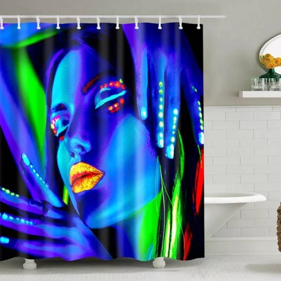 Beautiful Lady Neon And Dreadlocks Chic Art Shower Bath Denmark Dreadlocks Chic Art Shower And Bath, Shower Curtains Black Art