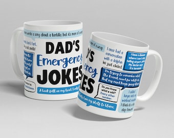 Fathers Day Gift, Gift For Dad, Emergency Dad Jokes Mug, Gift for Him, Birthday Gift for Dad, Gift for Grandad, Personalised Mug for Dad