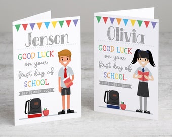 First Day of School Card, Personalised First Day of School Card, Back to School Card, Good Luck on your First Day, Personalised Boy or Girl